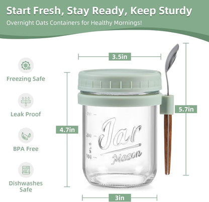 4 Pack Overnight Oats Containers with Lids and Spoons, 16 Oz Glass Mason Jars with Airtight Lids, Overnight Oats Jars for Milk, Cereal, Fruit2
