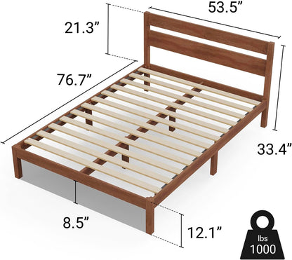 Full Bed Frame with Headboard Classic Wood Platform, Noise Free, under Bed Storage, No Box Spring Needed, Easy Assembly, Cherry2