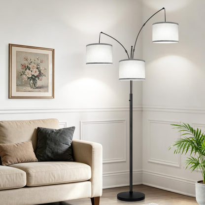 Dimmable Floor Lamp, 3 Lights Black Arc Floor Lamp, Modern Tall Standing Tree Lamp with Grey Linen Shades & Heavy Base, 3000LM LED Bulbs, Bright Lighting for Living Room, Bedroom, Office & Reading8