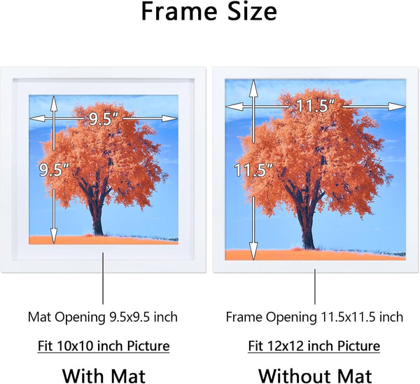 12X12 Picture Frame White, Solid Wood Diamond Art Painting Frames 30X30Cm, Display Pictures 10X10 with Mat or 12 X 12 without Mat, 12X12 Frame for Photos Posters Prints Artworks Puzzles, Wall Hanging2