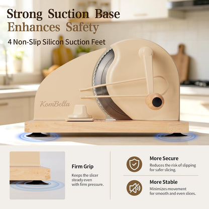 Sourdough Bread Slicer for Homemade Bread, Manual Hand Crank Bread Cutter with Adjustable Thickness for Even Slices, Slicing Guide & Protective Blade Shield, Wood Base with Suction Cups(Beige)6