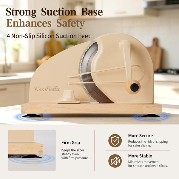 Sourdough Bread Slicer for Homemade Bread, Manual Hand Crank Bread Cutter with Adjustable Thickness for Even Slices, Slicing Guide & Protective Blade Shield, Wood Base with Suction Cups(Beige)6