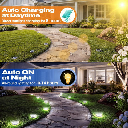 Solar Ground Lights Outdoor Anti-Rust Disk Lights, 10Pack Cold White2