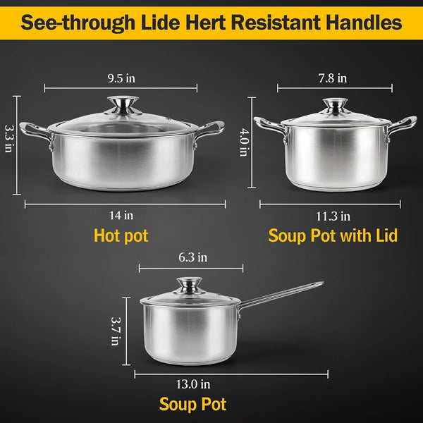 6Pcs Pots and Pans Set, Stainless Steel Pot Set, Nonstick Kitchen Cookware Set, Induction Pots Set with Stay-Cool Handle, Works with Electric and Gas Cooktops, Dishwasher Safe2