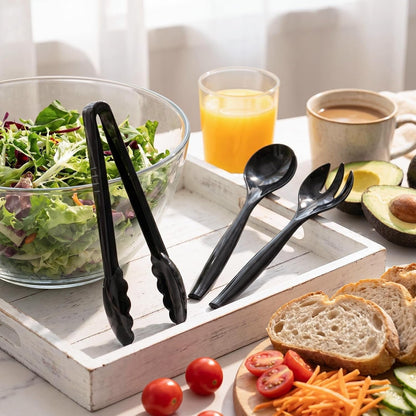 Plastic Serving Utensils Set Disposable Tongs Spoons for Buffet | 10Inch Heavy Duty, BPA Free,18Pc Party Catering Supplies Buffet Display Utensils for Restaurant, Wedding, Banquet, Food,Black6