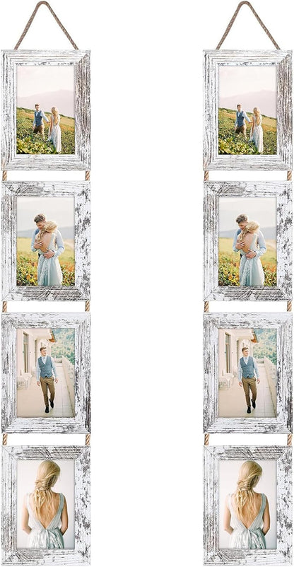 4X6 Hanging Collage Picture Frames Set of 2, 8 Opening Vertical Frame Made to Display 4 by 6 Inch Photo for Wall Decor, Distressed White1