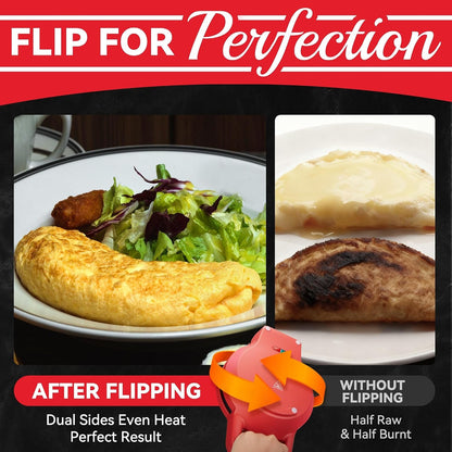 Flip Omelette Maker Electric, Omelette Pan Nonstick for 2 Individual 6.5" Omelets, Cooking Gadgets for Home, Omelet Maker with Ceramic Coating, Red4