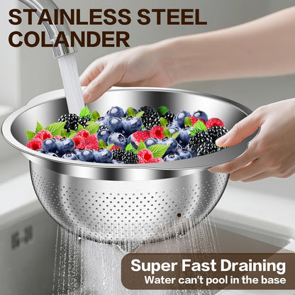 Stainless Steel Colander for Kitchen, Stainless Steel Strainer, Pasta Strainer for Spaghetti Fruit Cooking Food, 3 Pcs Strainers and Colanders(2Qt, 3QT, 5QT), Dishwasher Safe, Kitchen Present7