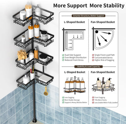 Corner Shower Caddy Tension Pole, Large Capacity Bathroom Organizer3