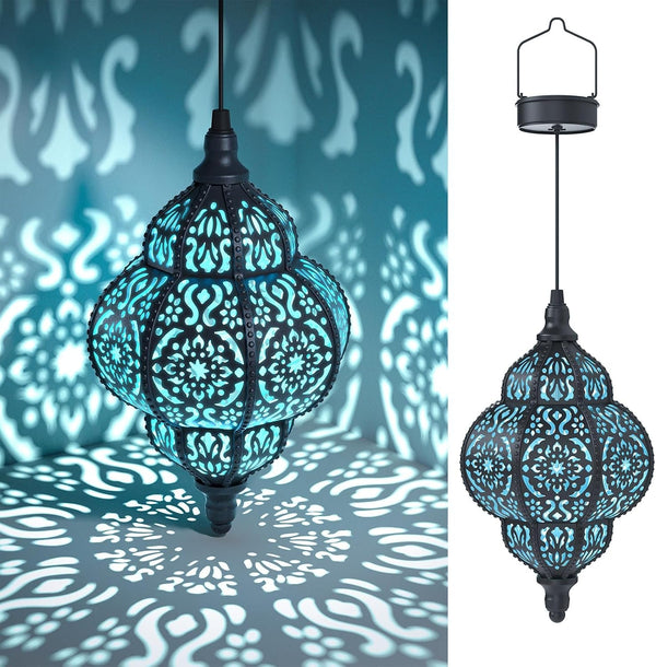 Hanging Solar Lights Outdoor Garden Decor Solar Lantern Waterproof Plastic Moroccan Outdoor Decorations for Patio Pathway Yard Backyard Garden Decorative (1, Black)1