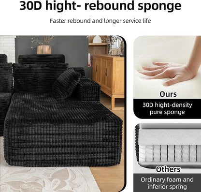 134" Boneless Couch for Living Room, Oversized U Shaped Modular Cloud Sofa with Deep Seat, 6 Seater Convertible Memory Foam Couches, No Assembly Plush Corduroy Sofa (Black)6