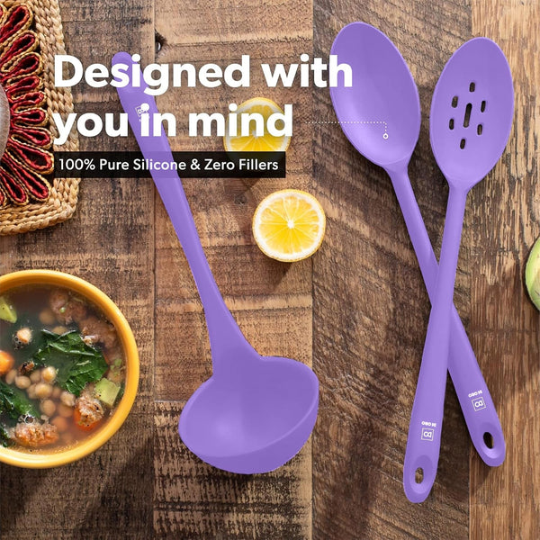 DI ORO Silicone Ladle & Cooking Spoons Set - 600F Heat Resistant, Lavender3