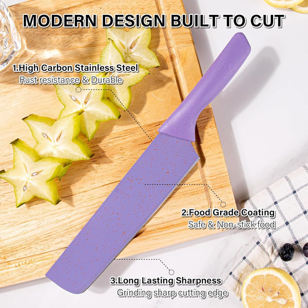 Colorful Kitchen Knife Set 6 PCS, Colored Knives Set with Non-Stick Coating, Chef Boxed Knives Set for Cooking, Camping, Travel, Picnic, BBQ and RV2