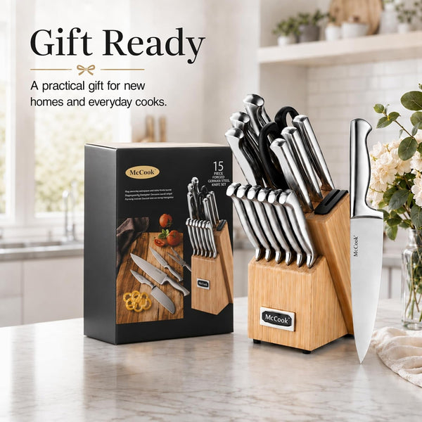 Knife Set Kitchen Steel Knife Block Set W Built-In Sharpener9