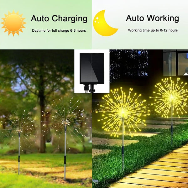 Solar Garden Firework Lights Outdoor, 5 Pack 600 LED 8 Lighting Modes Waterproof Landscape Decorative Sparklers Twinkling Starburst Lights for Yard Pathway Walkway Christmas, Warm White6