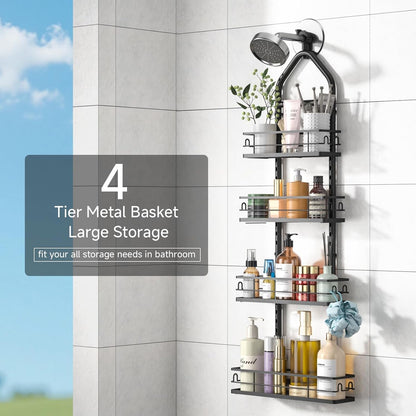 Shower Caddy Hanging Rustproof, 4 Tier Adjustable Hanging Shower Caddy over Showerhead, No Drilling Handing Shower Racks for Bathroom Shampoo Soap Storage7