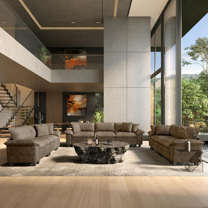 3 Pieces Modular Cloud Couch and Chair Set Setional Sofa | Modern 5-Seater Sofa Set , Grayish Brown, Wider Armrest, Comfy Deep Seat, Soft Chenille Furniture Set for Living Room8