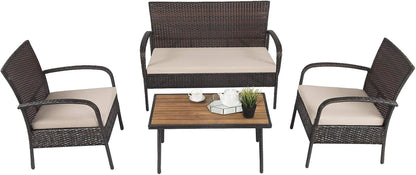 4PCS Patio Rattan Furniture Set Outdoor Conversation Set Coffee Table W/Cushions1