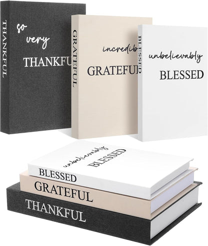 Set of 3 Thankful Grateful Blessed Decorative Books for Home Decor | Linen Faux Books, Stacked Neutral Modern Aesthetic Fake Storage Boxes, Coffee Table, Bookshelf or Mantle Display1