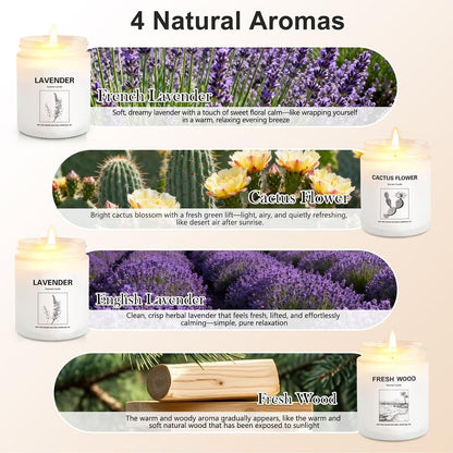 Scented Candles for Home,4 Pack Soy Candle Gift Set with 4 Fragrance Scents,Aromatherapy Lavender Floral & Wood Candles for Relaxation,Long Lasting Spa Candles for Bedroom Bathroom Gifts for Women2