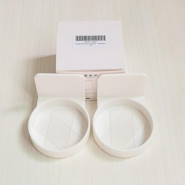Adhesive Plastic round Floating Shelf Stick on Wall Mounted Cup Holder Shower Organizer Caddy Bottle Racks (2Pcs)5