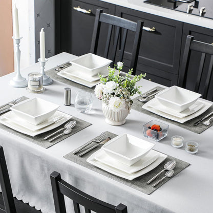 30 Piece Porcelain Dinnerware Set, Square Plates and Bowls for 68