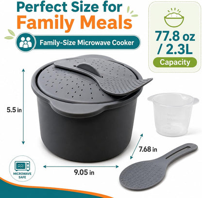Microwave Rice Cooker and Grain Steamer 2.3L with Paddle and Measuring Cup | 2.3L Microwave Cooker for Rice, Grains and Vegetables with Locking Vented Lid, Paddle and Measuring Cup6