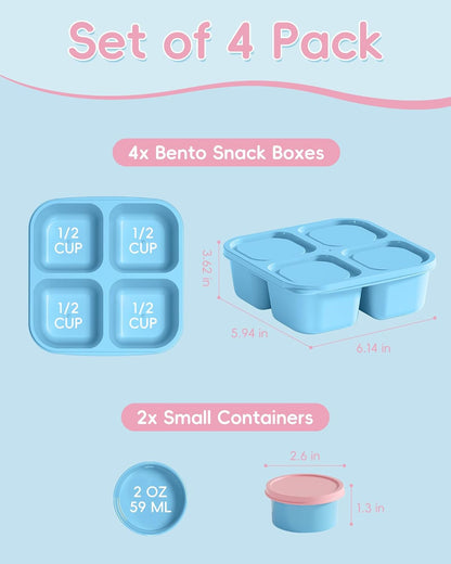 4 Pcs Snack Box Containers Set, Reusable 4 Compartment Lunchable Container with 2Pcs Sauce Containers, Stackable Bpa-Free Bento Box for School, Work, Travel (4 Color)3