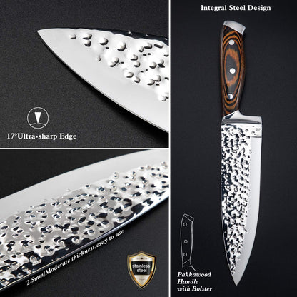 Kitchen Knife Set,15-Piece Knife Set with Block Wooden,Self Sharpening for Chef Knife Set,High Carbon Japan Stainless Steel Hammered Collection Knife Block Set with Steak Knives, Boxed Knife Set | Hammered Collection, Japan Stainless Steel, with 6Pcs Steak Knives3