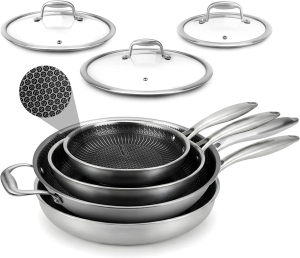 7-Piece Tri-Ply Stainless Steel Frying Pan Set & Wok – Nonstick, Induction Compatible, Oven Safe, Scratch-Resistant, Dishwasher Safe1