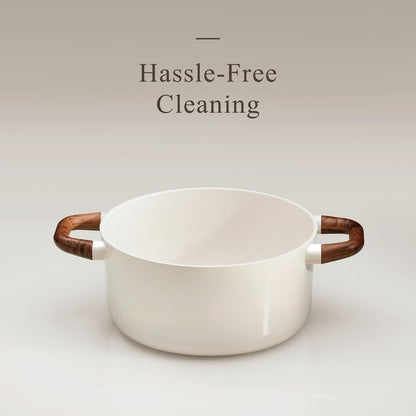 5QT Nonstick Stock Pot with Lid, 5 Quart Casserole with Ladle, Even Heating Stockpot, Fits All Stoves, Non Stick Big Cooking Pots PFOA Free, White4