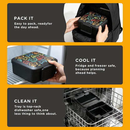 Bento Lunch Box for Kids with 8Oz Soup Thermo,Leak-Proof Lunch Containers with 5 Compartment,Thermo Food Jar and Lunch Bag, Food Containers for School (A-Black(Game Consoley))6