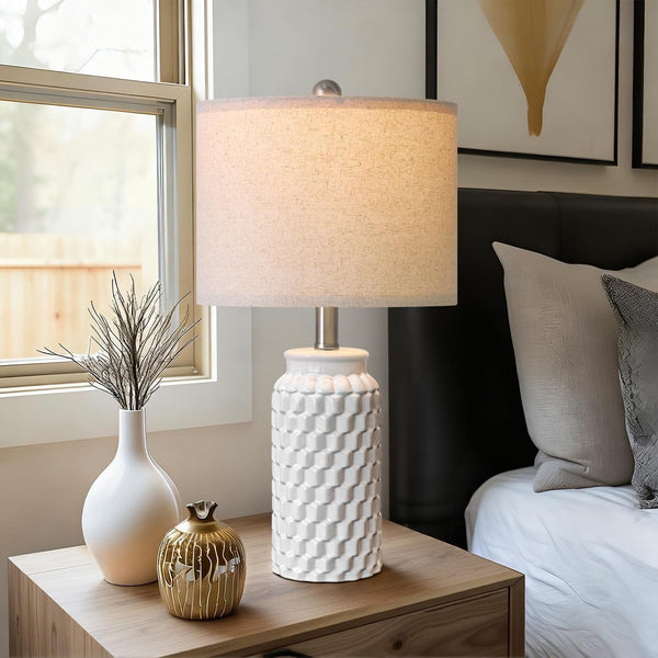 20.5" White Modern Ceramic Bedside Lamps Set of 2, Small Table Lamp for Bedroom Decor Farmhouse Nightstand Lamp for Living Room Office6