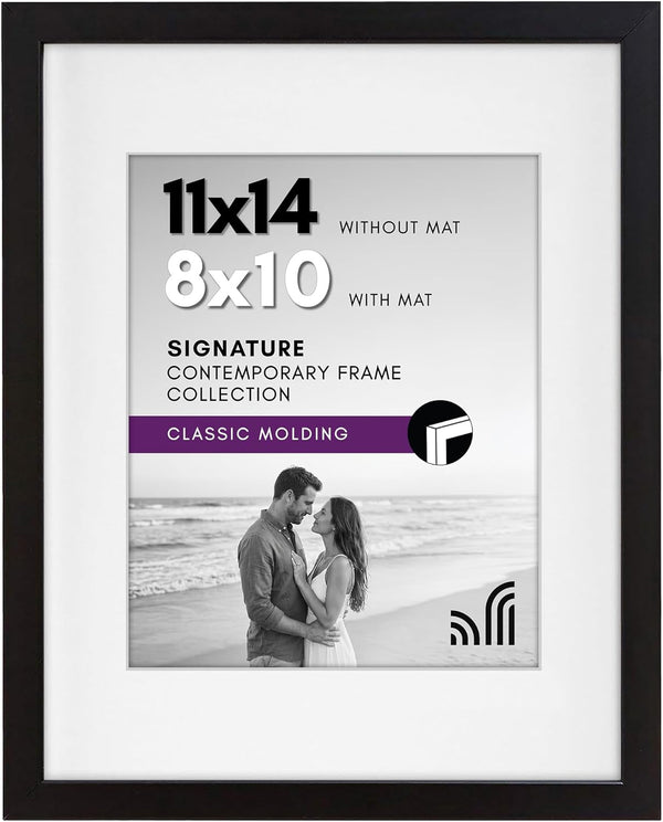 11X14 Picture Frame with Shatter-Resistant Glass - Use as 8X10 Frame with Mat or Display 11X14 Photo without Mat - Signature Collection - Picture Frames for Wall Display - Black1