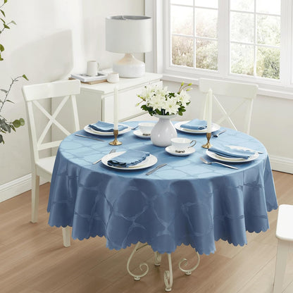 Ribbons and Bows Damask Fabric Tablecloth, Blue, 70 Inch Round, Wrinkle & Stain Resistant Table Cover6