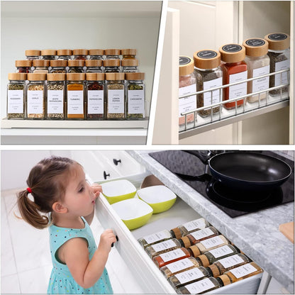 Spice Jars with Label 24Pcs,Seasoning Containers,Glass Spice Jars with Bamboo Lids,Kitchen Essentials,Spices Container Set,Kitchen Set,Seasoning Organizer,A Total of 96 Oz4