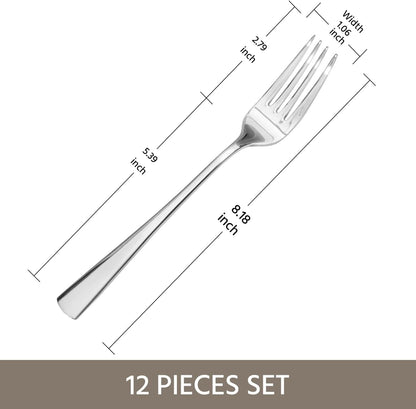 Forks 12 Piece Dinner Forks Set, 18/10 Stainless Steel, 8.18 Inch | Food Grade Metal Forks, Mirror Polished, Dishwasher Safe, Rust Resistant, for Home Kitchen, Weddings, Parties & Restaurants2