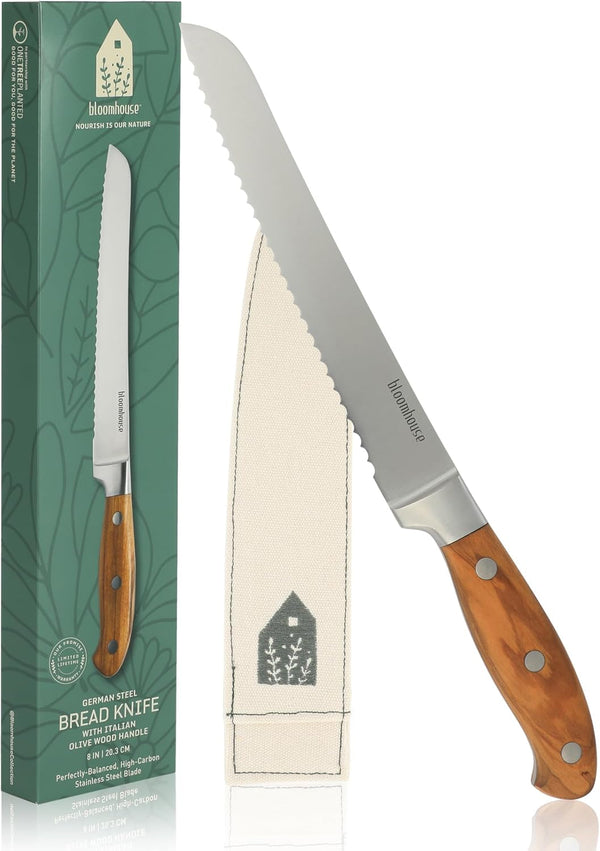 Bloomhouse Bread Knife - Two Time Oprah'S Favorite Things Winner - 8-Inch German Stainless Steel Serrated Knive with Forged Italian Olive Wood Handle, Full Tang Knife for Artisan Bread & Baking1