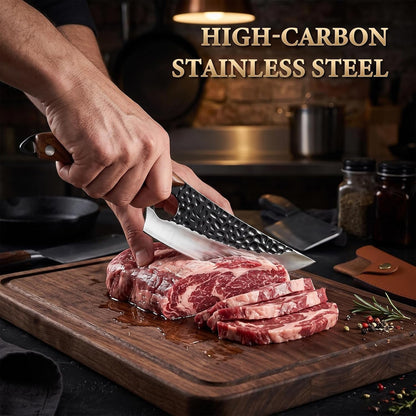 7" Chef Knife, Hand Forged Butcher Knives with Sheath, High Carbon Steel Japanese Knife Meat Cleaver Knife for Kitchen Meat Cutting, Viking Style Knives for Camping, Hunting, BBQ, Gifts for Men4