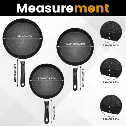 Nonstick Frying Pan Skillet 3 Piece Set, Stone Coating Cookware, 9, 10 & 11 Inches Egg Omelette Pan with Heat-Resistant Handle, PFOA Free,Induction Compatible2