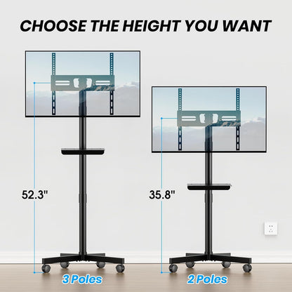 Mobile TV Cart for 23-60 Inch LCD LED OLED Flat Curved Screen Tvs - Height Adjustable Rolling Floor Stand with Shelf and Locking Wheels - up to 88Lbs, Max VESA 400X400Mm, Black3