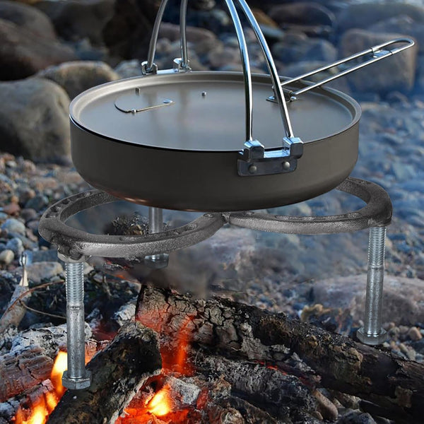 Camping, Campfire, Dutch Oven Tripod, Table for Cooking | Steel Horseshoes,With Adjustable Height Legs- Ideal for Campfire Cooking and Cast Iron Dutch Oven(10"X 10")2