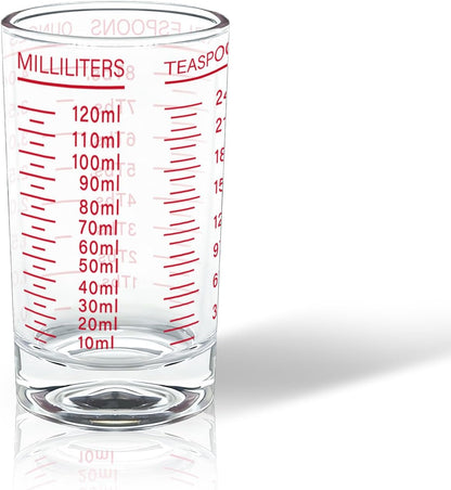 Measuring Cup Shot Glass 4 Ounce/120Ml Liquid Heavy High Espresso Glass Cup Black Line (1, Red)1