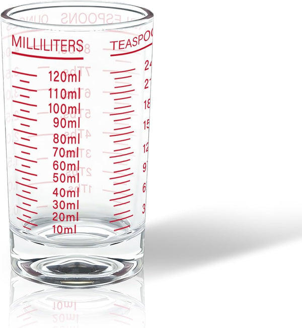 Measuring Cup Shot Glass 4 Ounce/120Ml Liquid Heavy High Espresso Glass Cup Black Line (1, Red)1