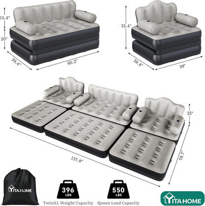 3-Pc Air Sofa Set with Headboard & Pump, Queen and 2 Twin, Gray9