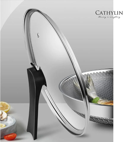 12.5" 316L Stainless Steel Honeycomb Non Stick Wok Pan Stir-Fry Wok with Lid,Skillet with Stay-Cool Handle PFOA Free Suitable for Induction, Ceramic, Electric, and Gas Cooktops3
