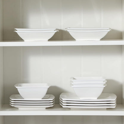 30 Piece Porcelain Dinnerware Set, Square Plates and Bowls for 69