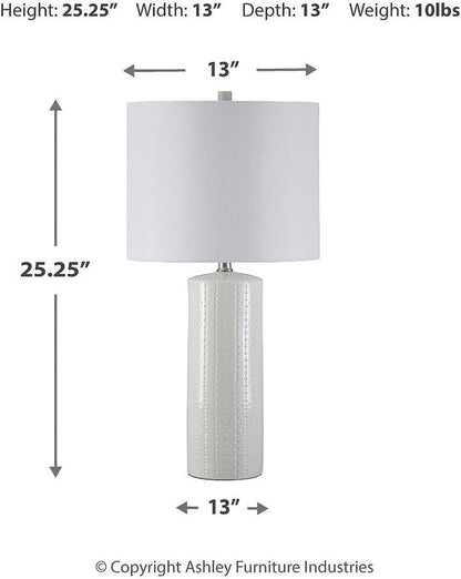 Signature Design by Ashley Table Lamp Set of 2, White Ceramic, 3-Way | Textured White Ceramic Base with Soft Drum Shade, 25-Inch Height Elevates Living Room End Tables, Steuben Series7