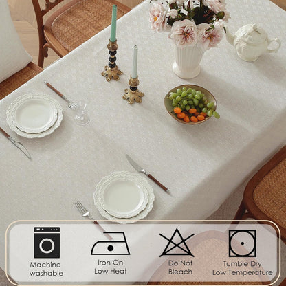 Natural Linen Cottton Tablecloth Rectangle, Rustic Elegant Tablecloth, Textured Jacquard Neutral Fabric, Washable Table Cover for for Dining Table Farmhouse Kitchen Party (Diamond Weave, 70" X 55" )4
