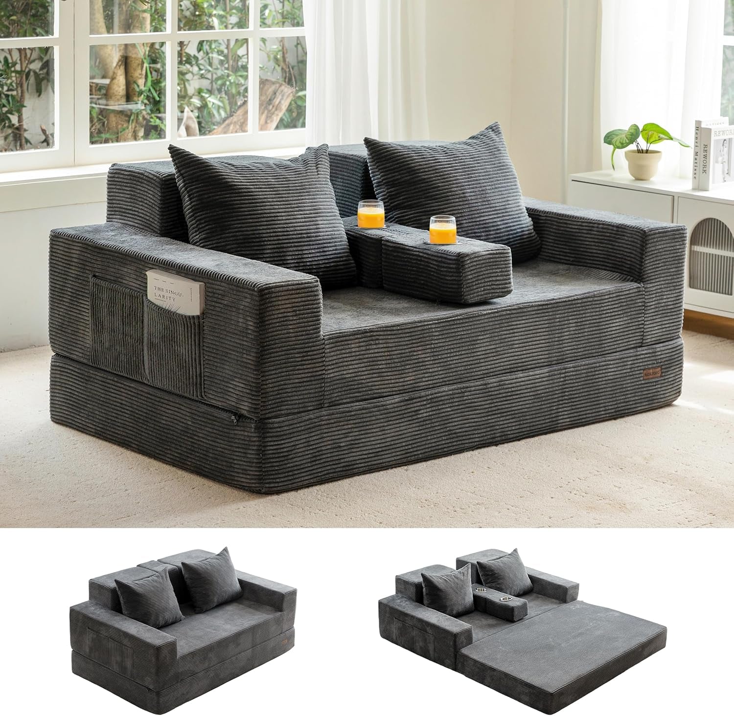 sofa-bed-64-inch-boneless-loveseat-with-2-cup-holders